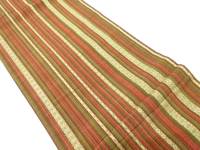 縞模様織り出し　紬　名古屋帯